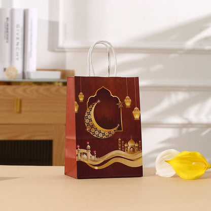 TETOU 4pcs Eid Mubarak Kraft Paper Bag Ramadan Packaging Gift Bags Holiday Supplies