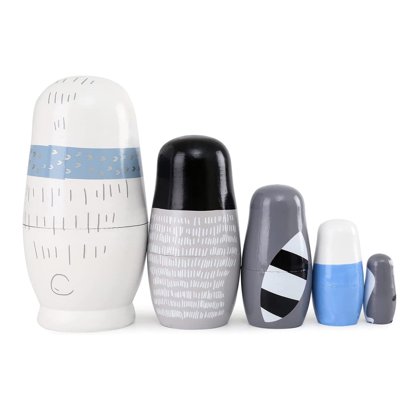 TETOU 5 Layer Christmas Nesting Dolls Wooden Matryoshka Doll Toy for Birthday Party Gift Home Table Christmas Decor(Polar Bear)