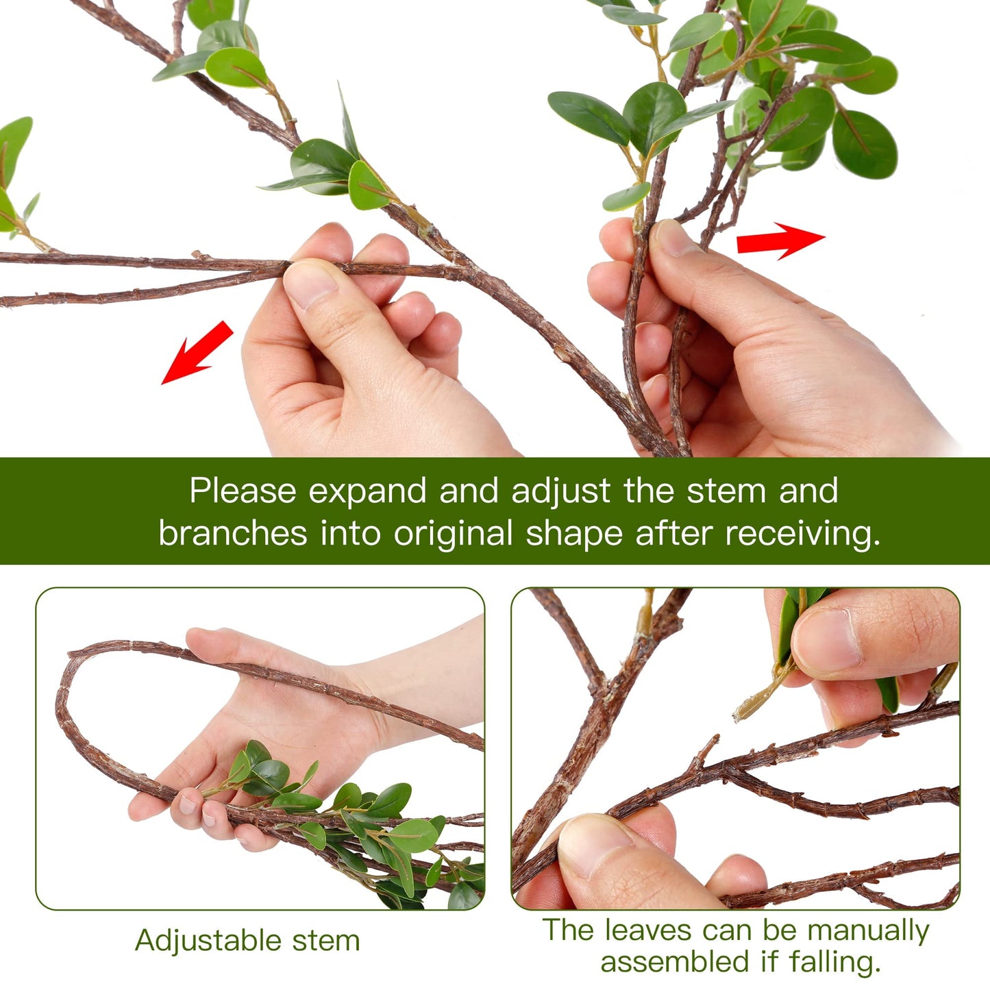 TETOU 4pcs Artificial Ficus Branches 43" Faux Leaf Spray Green Eucalytus Greenery Stems Home Office Vase Filler Decor