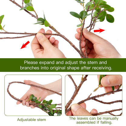 TETOU 4pcs Artificial Ficus Branches 43" Faux Leaf Spray Green Eucalytus Greenery Stems Home Office Vase Filler Decor