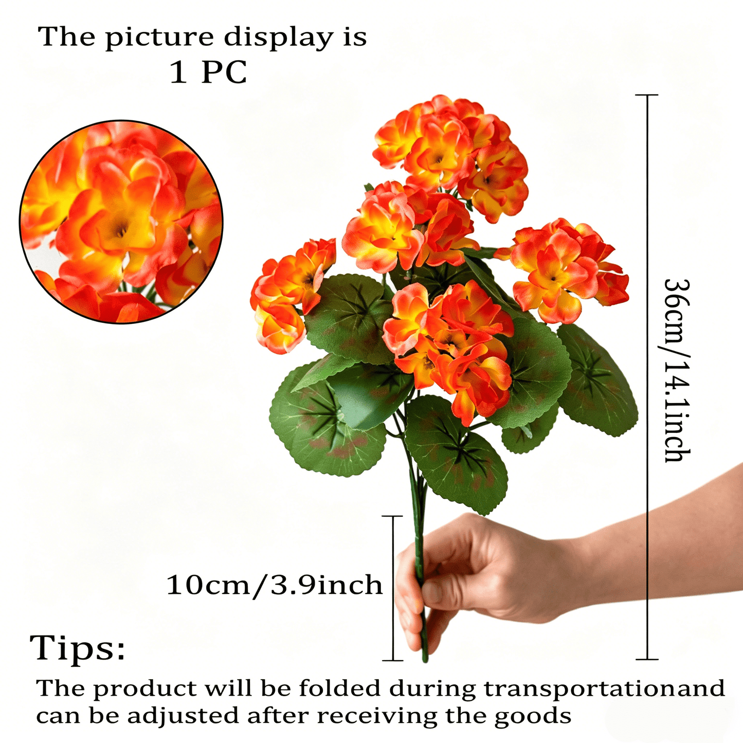 TETOU 6pcs Outdoors Artificial Fake Geranium Flowers, UV Resistant Faux Silk Geranium Flowers for Fall Halloween Outside Planter Garden Home Yard Kitchen Table Centerpieces Decoration(Orange)