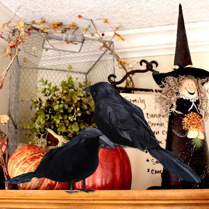 TETOU 6pcs Halloween Black Feathered Foam Crows Realistic Bird Halloween Ravens Decor Props