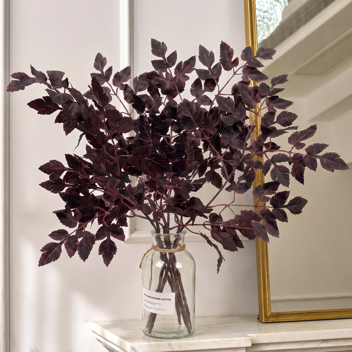 TETOU 6 Pcs 18" Artificial Cimicifuga Plant Leaf Stems,Fall Faux Plum Cimicifuga Ramosa Leaf Branch for Autumn Harvest Halloween Home Vase Wedding Farmhouse Table Mantel Decor