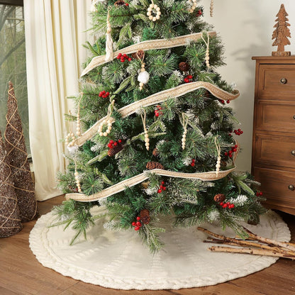 TETOU 48In Knitted Christmas Tree Skirt, Cream White Tree Skirt, Braided Cable Knit Thick Rustic Christmas Tree Decorations, Farmhouse Christmas Decor Xmas Holiday Home Party Decorations