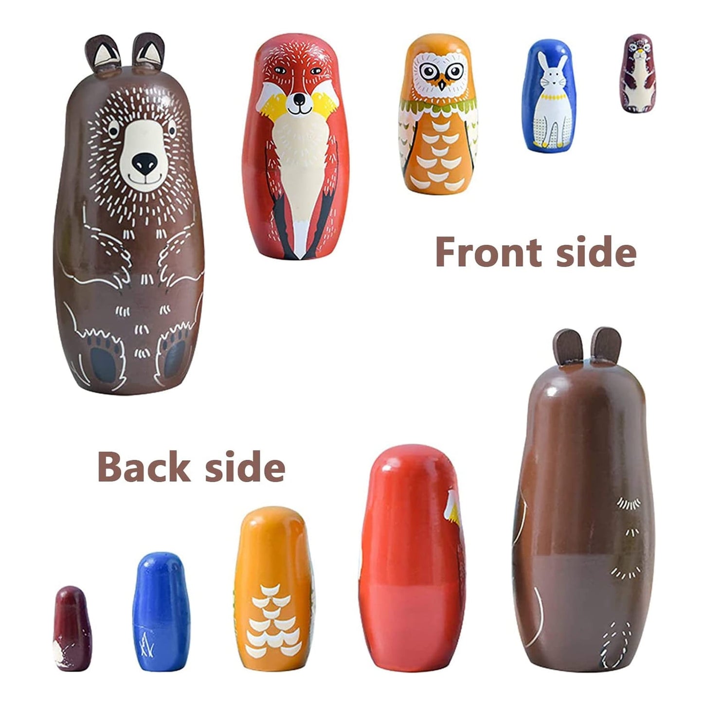 TETOU 5 Layer Wooden Animal Nesting Dolls Matryoshka Doll Toy for Children Gift (Brown bear)