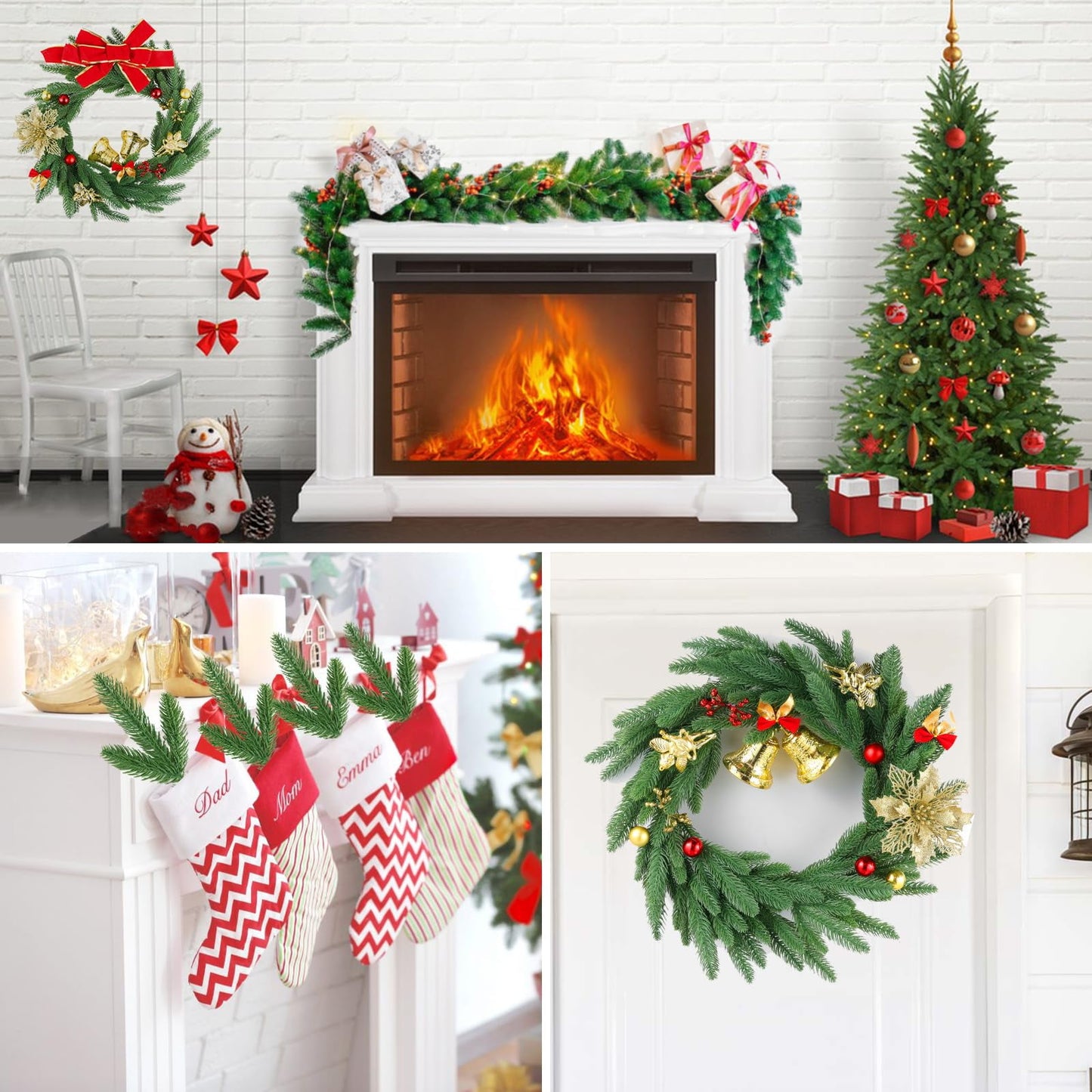 TETOU 50pcs Christmas Artificial Norfolk Pine Branches Green Cedar Sprigs Needle Garland DIY Wreath Home Decor