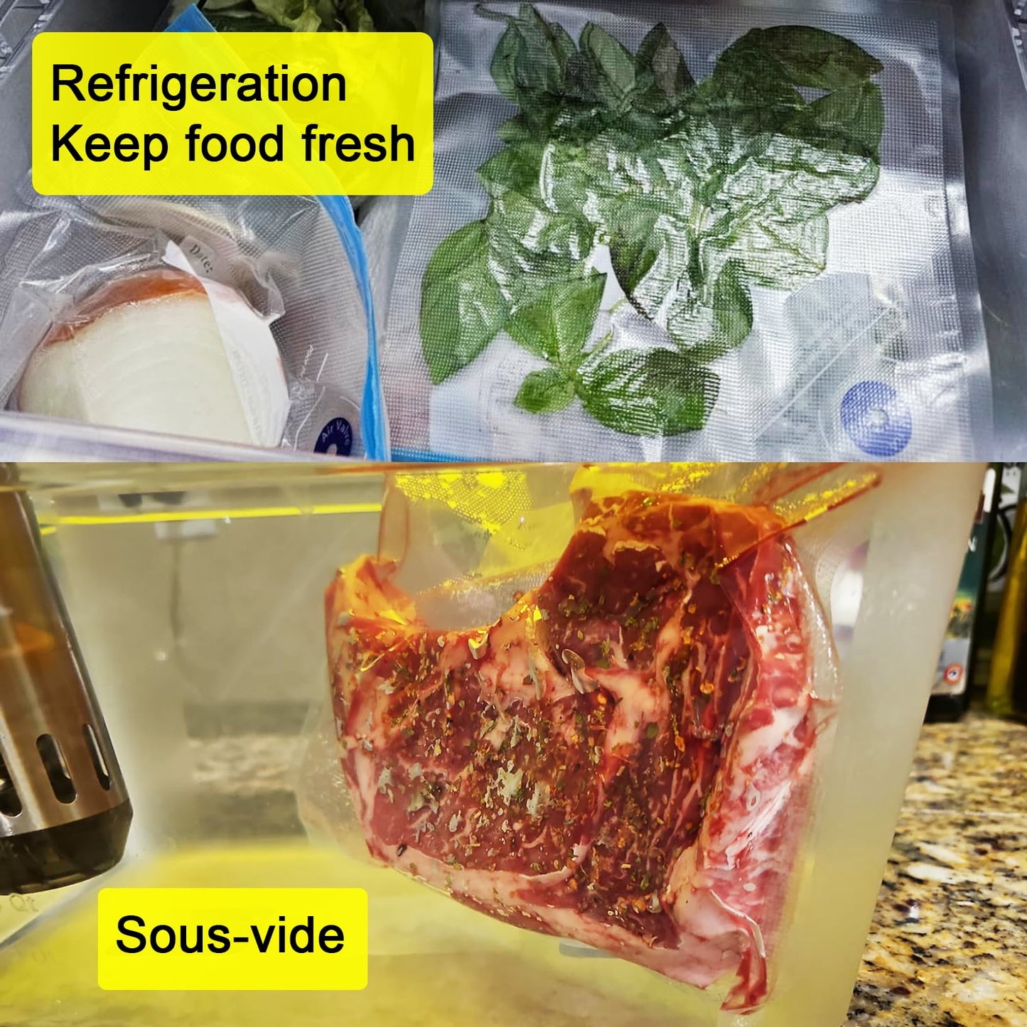 TETOU 15 Pack Sous Vide Bags with Pump Reusable Vacuum Pack Freezer Bags Food Storage Bags Sous vide kit