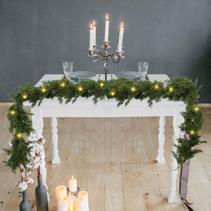 TETOU Christmas Cedar Garland, Pre-lit Faux Cypress Garland, Realistic Artificial Greenery Pine Garland, Christmas Decoration for Indoor Table Mantle Wall Fireplace Shelf Winter Decor - 1Pack