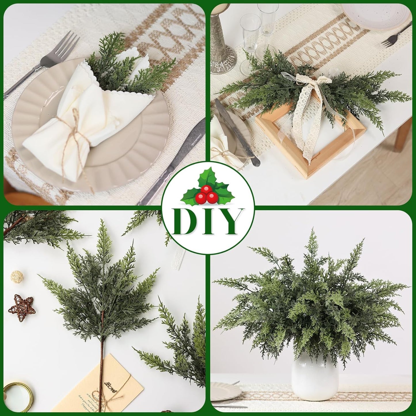 TETOU 6pcs Real Touch Cedar Branches,18" Artificial Christmas Cedar Branch Realistic Fake Pine Picks Faux Greenery Plants Stem for Vase DIY Crafts Garland Wreath Indoor Outdoor Home Decor