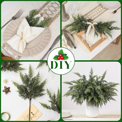 TETOU 6pcs Real Touch Cedar Branches,18" Artificial Christmas Cedar Branch Realistic Fake Pine Picks Faux Greenery Plants Stem for Vase DIY Crafts Garland Wreath Indoor Outdoor Home Decor