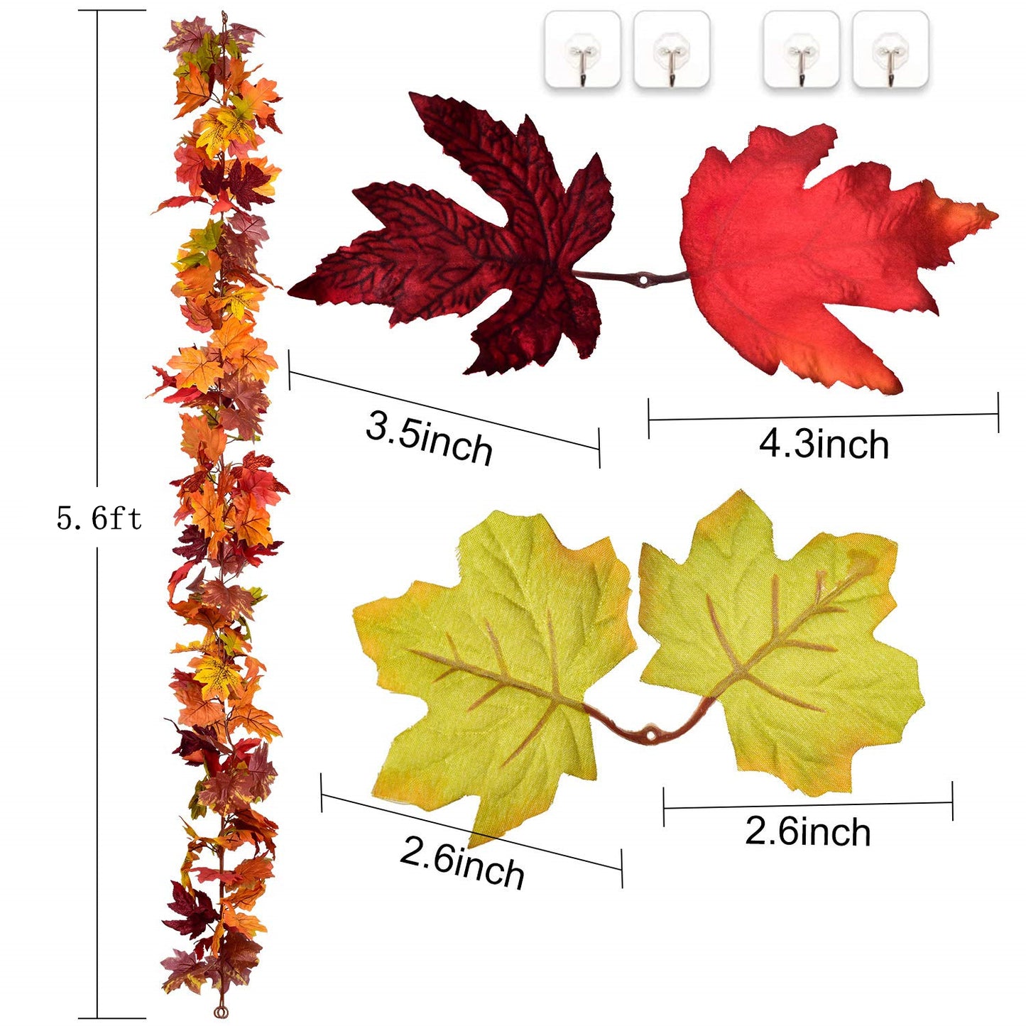 TETOU 2Pcs Fall Maple Leaves Garland, 67.2 Inches Artificial Maple Leaf Autumn Garland, Hanging Vine Garland for Home Wedding Fireplace Party Christmas Thanksgiving Decor