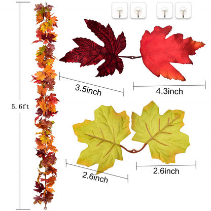 TETOU 2Pcs Fall Maple Leaves Garland, 67.2 Inches Artificial Maple Leaf Autumn Garland, Hanging Vine Garland for Home Wedding Fireplace Party Christmas Thanksgiving Decor