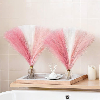 TETOU 50pcs Pampas Grass,17in Artificial Fluffy Vase Filler Flower Arrangement for Home Room Birthday Bathroom Party Wedding Boho Decoration(Blush & Cream & Pink)