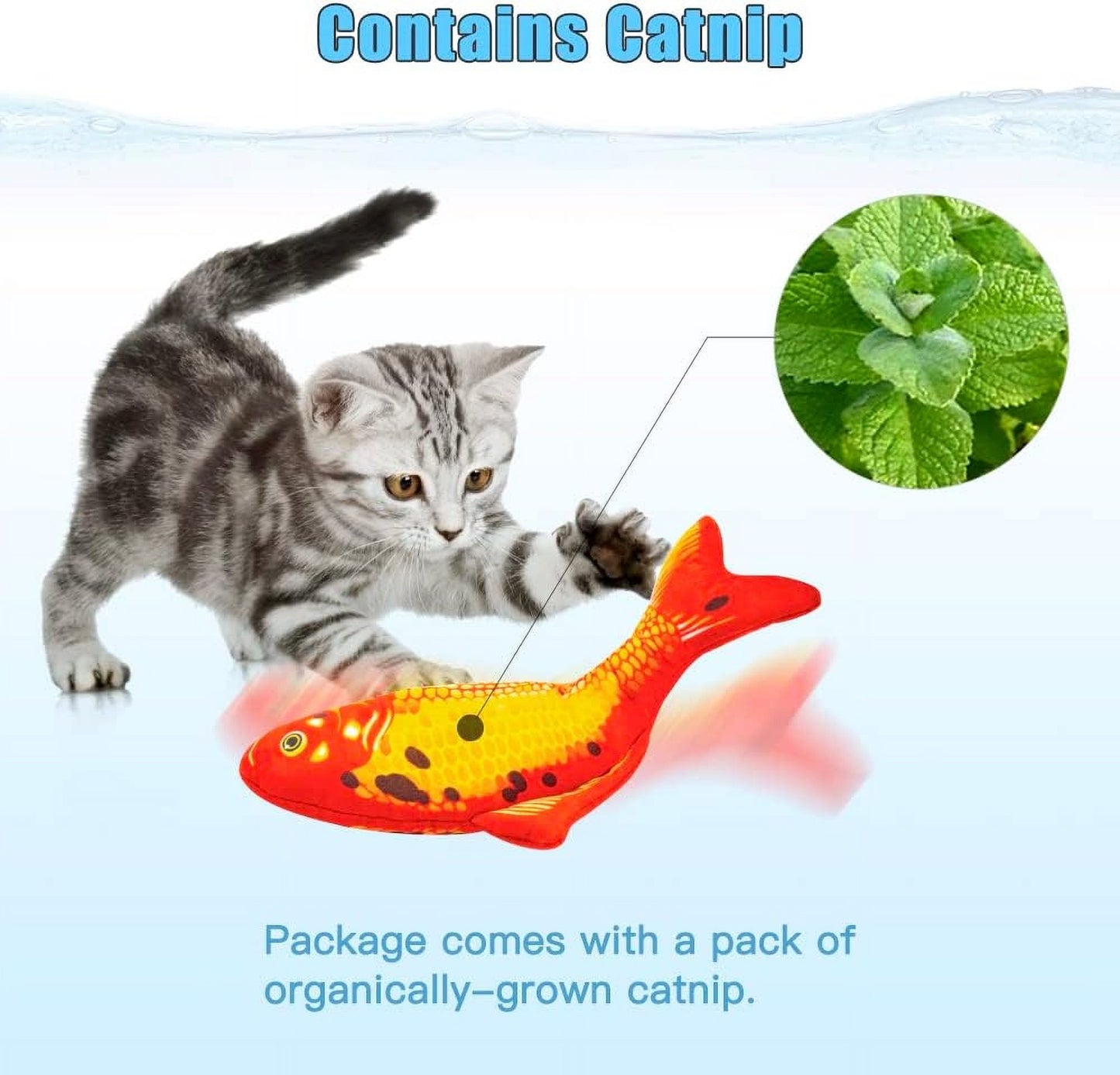 TETOU 2 Pack 11" Interactive Fish Cat Toys Flopping Fish with SilverVine and Catnip Moving Cat Kicker Cat Toys for Indoor Cats Puppy Play Chase Exercise Activity