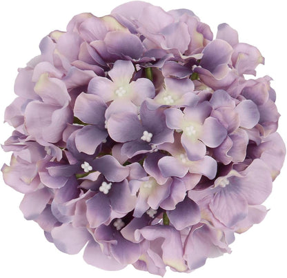 TETOU 10Pcs Silk Hydrangea Heads, Artificial Flowers Heads Fake Flower with Stems for Home Wedding Family Party Decoration - Dream Purple