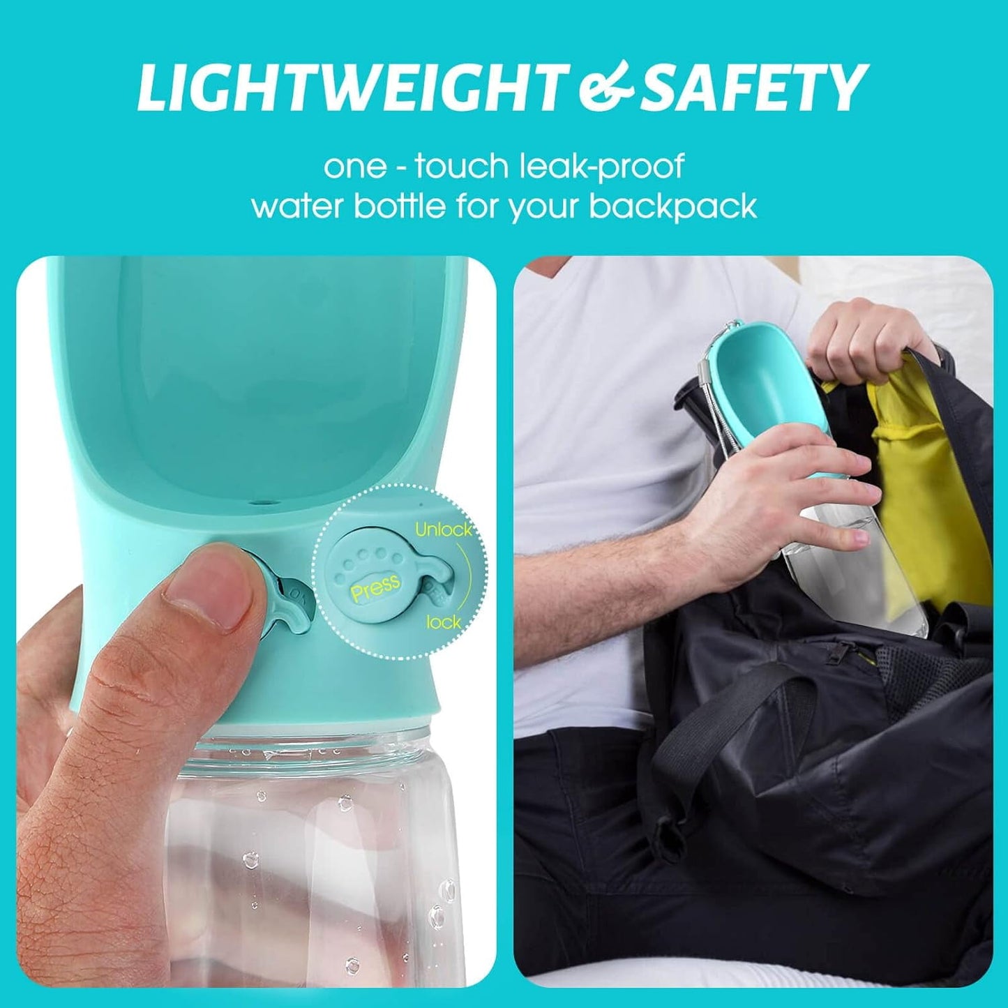 TETOU Dog Water Bottle, Leak Proof Portable Puppy Water Dispenser with Drinking Feeder for Pets Outdoor Walking Hiking Travel Food Grade Plastic