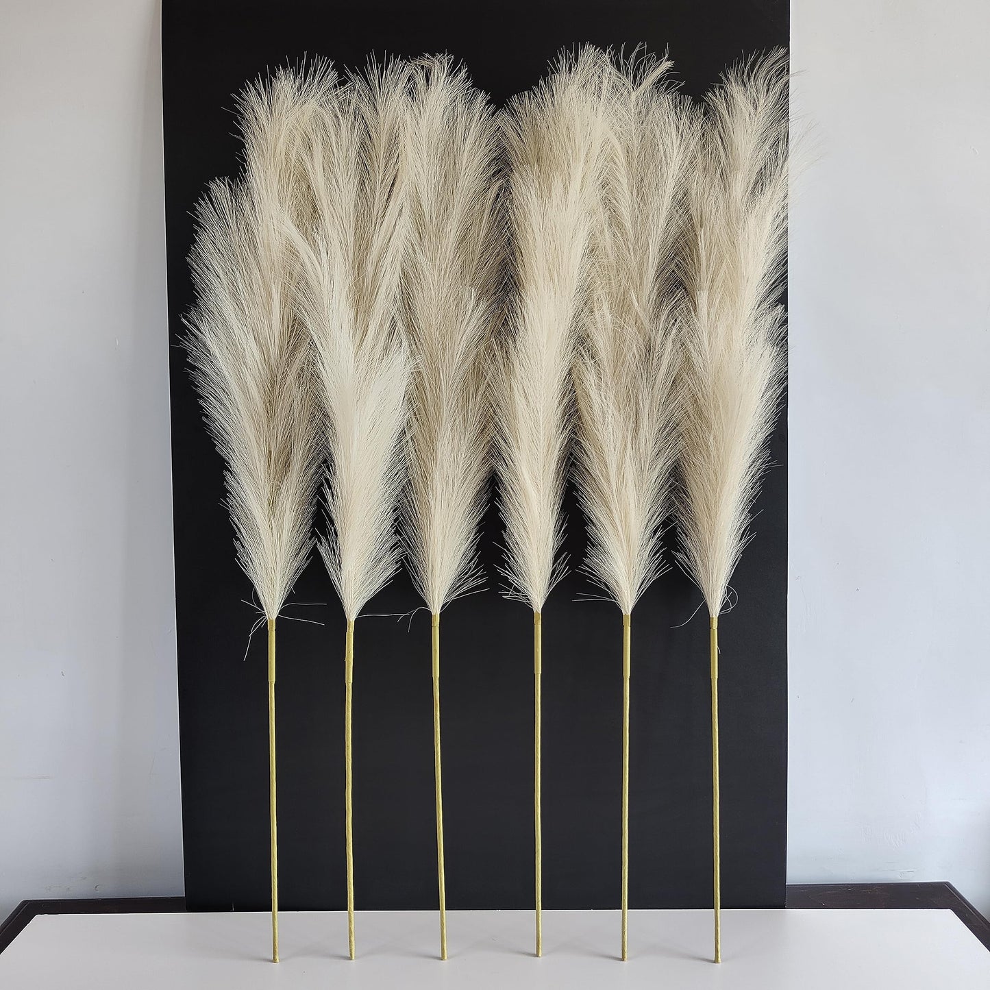 TETOU 6 Stems Faux Pampas Grass 43.3" Tall Big Pompous Grass Vase Filler Home Boho Decor - Beige