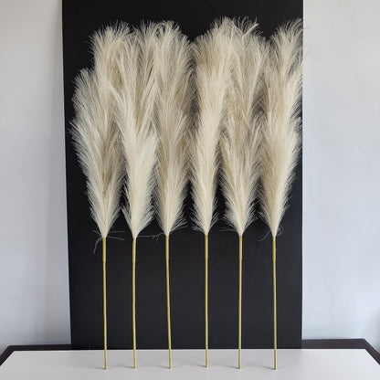 TETOU 6 Stems Faux Pampas Grass 43.3" Tall Big Pompous Grass Vase Filler Home Boho Decor - Beige