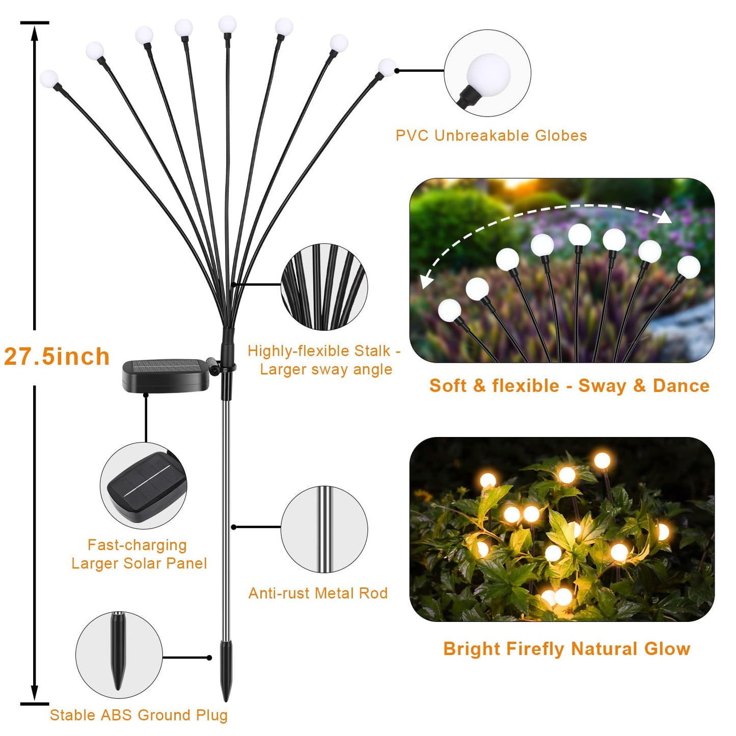 TETOU 4 Pack Solar Garden Lights Waterproof Swaying Solar Firefly String Light for Christmas Pathway Landscape Patio Decor