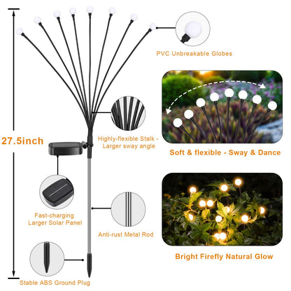 TETOU 4 Pack Solar Garden Lights Waterproof Swaying Solar Firefly String Light for Christmas Pathway Landscape Patio Decor