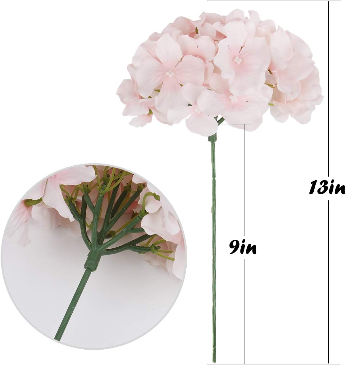 TETOU 10Pcs Silk Hydrangea Heads, Artificial Flowers Heads Fake Flower with Stems for Home Wedding Family Party Decoration - Baby Pink