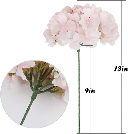 TETOU 10Pcs Silk Hydrangea Heads, Artificial Flowers Heads Fake Flower with Stems for Home Wedding Family Party Decoration - Baby Pink