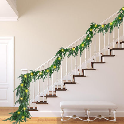 TETOU 5.6ft Norfolk Pine Garland Christmas Garlands with Warm White LED Lights Faux Greenery Pine Garland for Holiday Decor