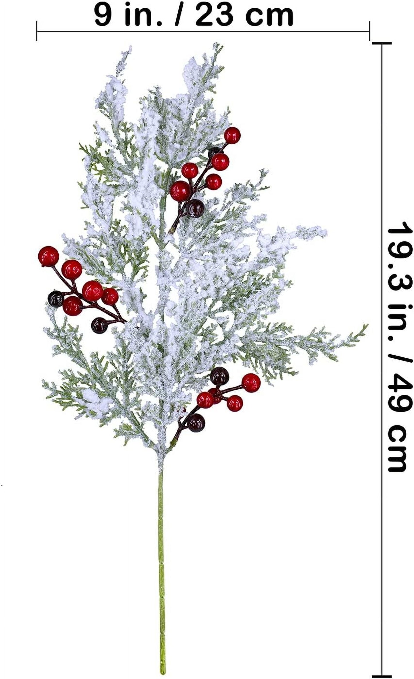 TETOU 6Pcs Christmas Cedar Picks with Red Berries, Artificial Snow Frosted Pine Branches, Christmas Greenery Stems for Christmas Tree Wreath Floral Arrangement Vase Winter Holiday Decor
