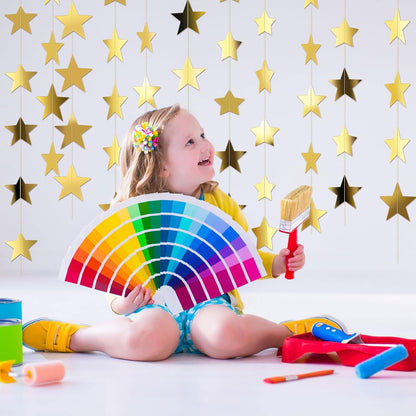 TETOU 130 Feet Glitter Star Garland Banner Decor, Gold Streamers Hanging Star Bunting Banner Backdrop for 2025 New Year Graduation Wedding Birthday Christmas Party Decoration