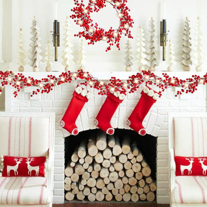 TETOU 5.9ft Christmas Red Berry Garland with Lights DIY Artificial Garland for Indoor Mantle Staircase Home Decoration