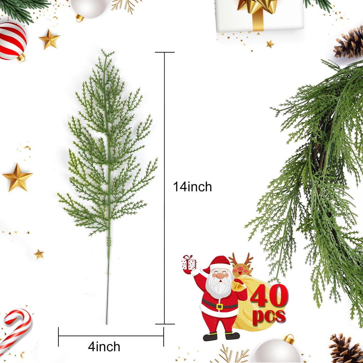 TETOU 40pcs Christmas Artificial Norfolk Cedar Sprigs Faux Cedar Spray Branches Greenery for Holiday DIY Decor