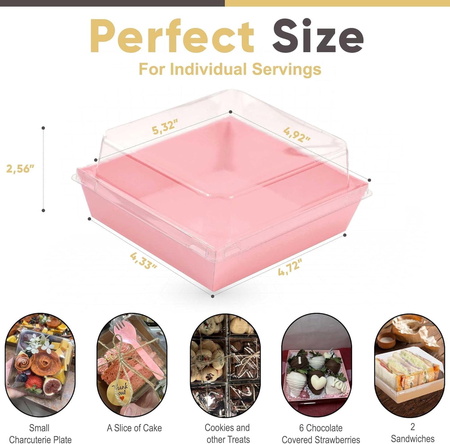 TETOU 50 Pack Small Charcuterie Boxes with Clear Lids,5Inch To Go Paper Mini Charcuterie Cups,Disposable Food Containers Dessert Boxes for Sandwich Cookie Sushi Cake Slice Strawberries (Brown)