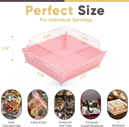 TETOU 50 Pack Small Charcuterie Boxes with Clear Lids,5Inch To Go Paper Mini Charcuterie Cups,Disposable Food Containers Dessert Boxes for Sandwich Cookie Sushi Cake Slice Strawberries (Brown)