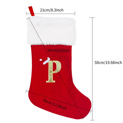 TETOU 20" Monogrammed Christmas Stockings with Letters Soft Plush Velvet Large Red Stockings New Year Family Decor M