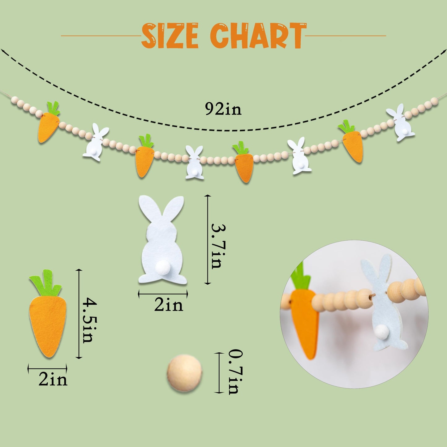 TETOU Easter Garland, 4.5ft Bunnies Carrots Eggs Wooden Breads Banner, Easter Hanging Decorations for Fireplace Wall Display - Carrots and Bunnies