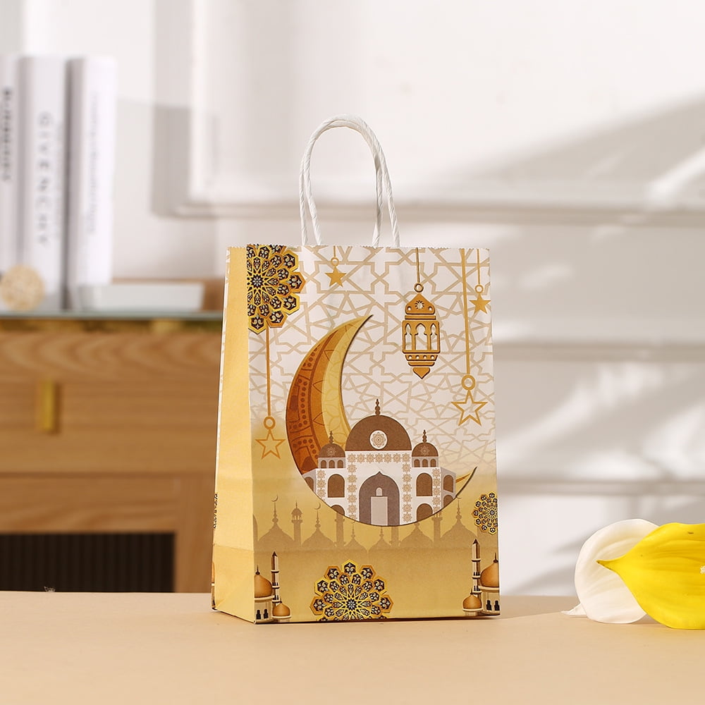 TETOU 4pcs Eid Mubarak Kraft Paper Bag Ramadan Packaging Gift Bags Holiday Supplies