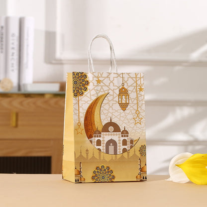 TETOU 4pcs Eid Mubarak Kraft Paper Bag Ramadan Packaging Gift Bags Holiday Supplies