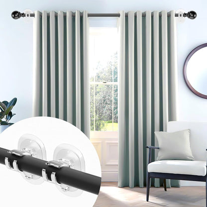 TETOU 2Pcs No Drill Curtain Rod Brackets, Self Adhesive Curtain Rod Holder, Rod Hooks Nail Free Curtain Hangers for Bathroom Bedroom Livingroom Kitchen Apartment - Transparent