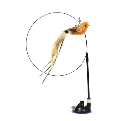 TETOU Simulation Bird Interactive Cat Stick Toy with Suction Cup Funny Feather for Kitty Play Chase Exercise Cat Toy Supplies
