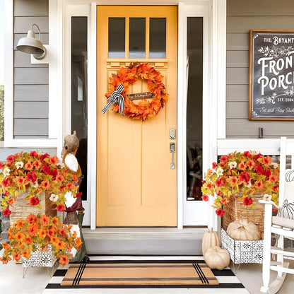 TETOU 2Pcs Artificial Fake Flowers , Faux Petunias Silk Flower UV Resistant No Fade for Fall Halloween Home Garden Balcony Yard Porch  Indoor Outdoor Decoration (Orange White)