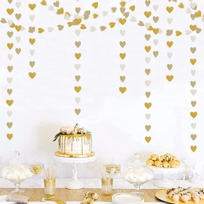 TETOU White-Gold Champagne Party Decorations Heart Garland,52Ft Hanging Paper Backdrop Streamers for Birthday New Years Graduation Christmas Wedding Engagement Bachelorette Decoration