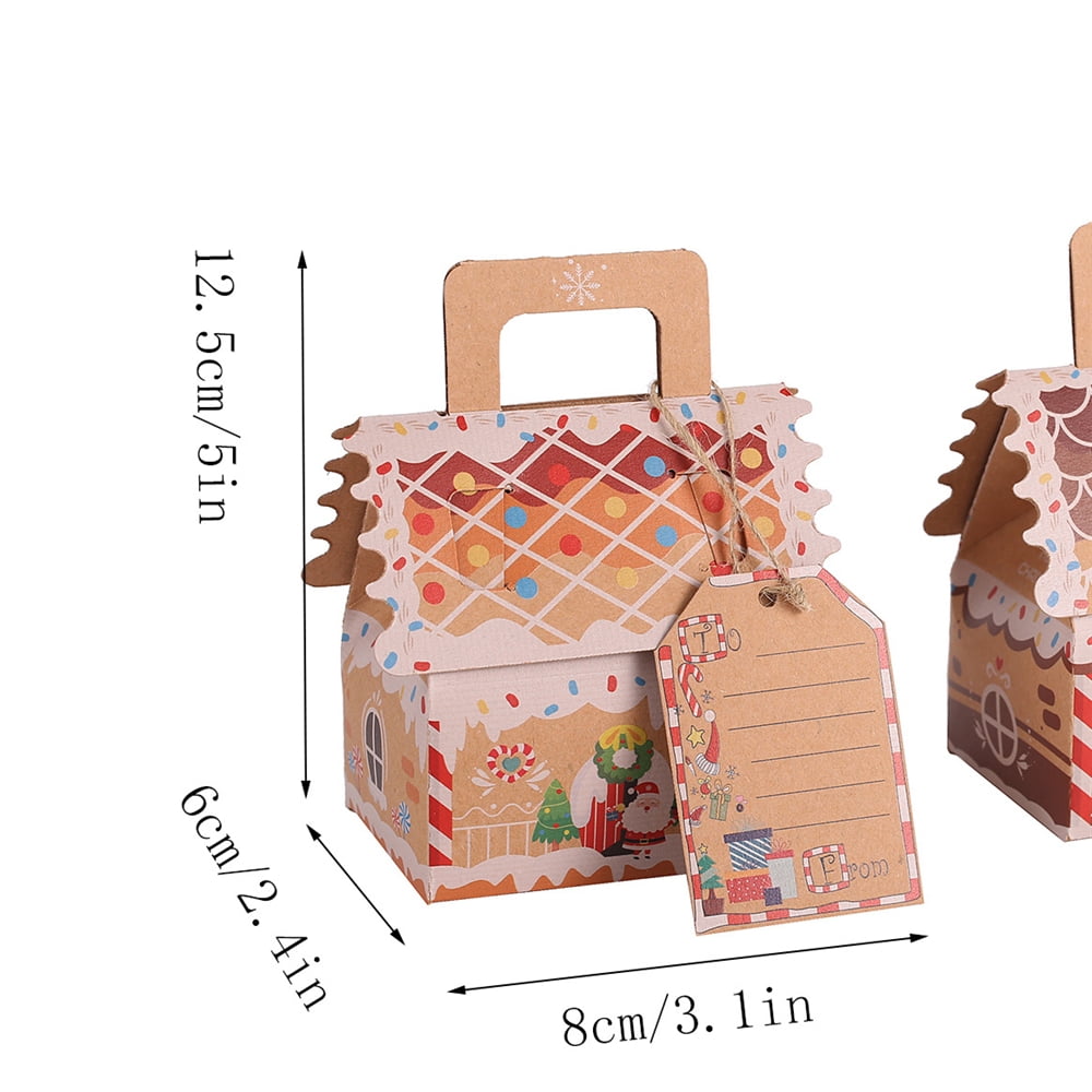 TETOU 20pcs Christmas Candy Gift Box 3D Gingerbread House Cardboard Boxes with Tags Cookie Snack Holiday Wrapping Supplies