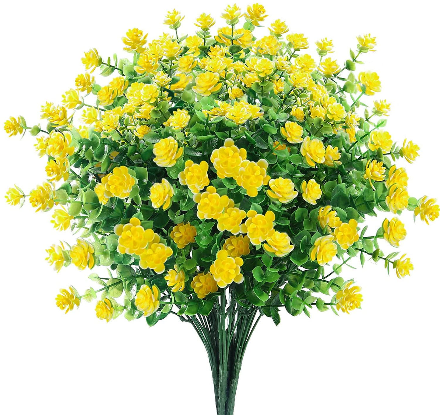 TETOU 6 Bundles Eucalyptus Camellia Artificial Flowers Outdoor Plastic Plants Decor - Yellow