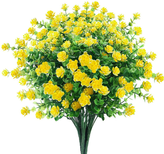 TETOU 6 Bundles Eucalyptus Camellia Artificial Flowers Outdoor Plastic Plants Decor - Yellow