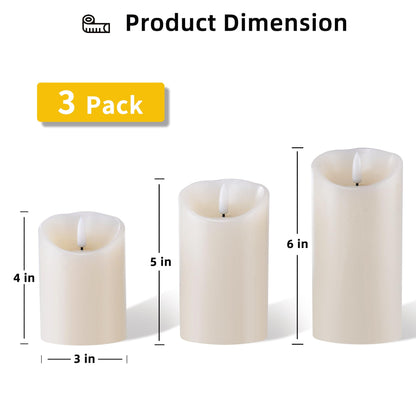 TETOU 3pcs LED Flameless Candles Outdoor Battery Fake Plastic Pillar Candles with Remote Control Ivory White