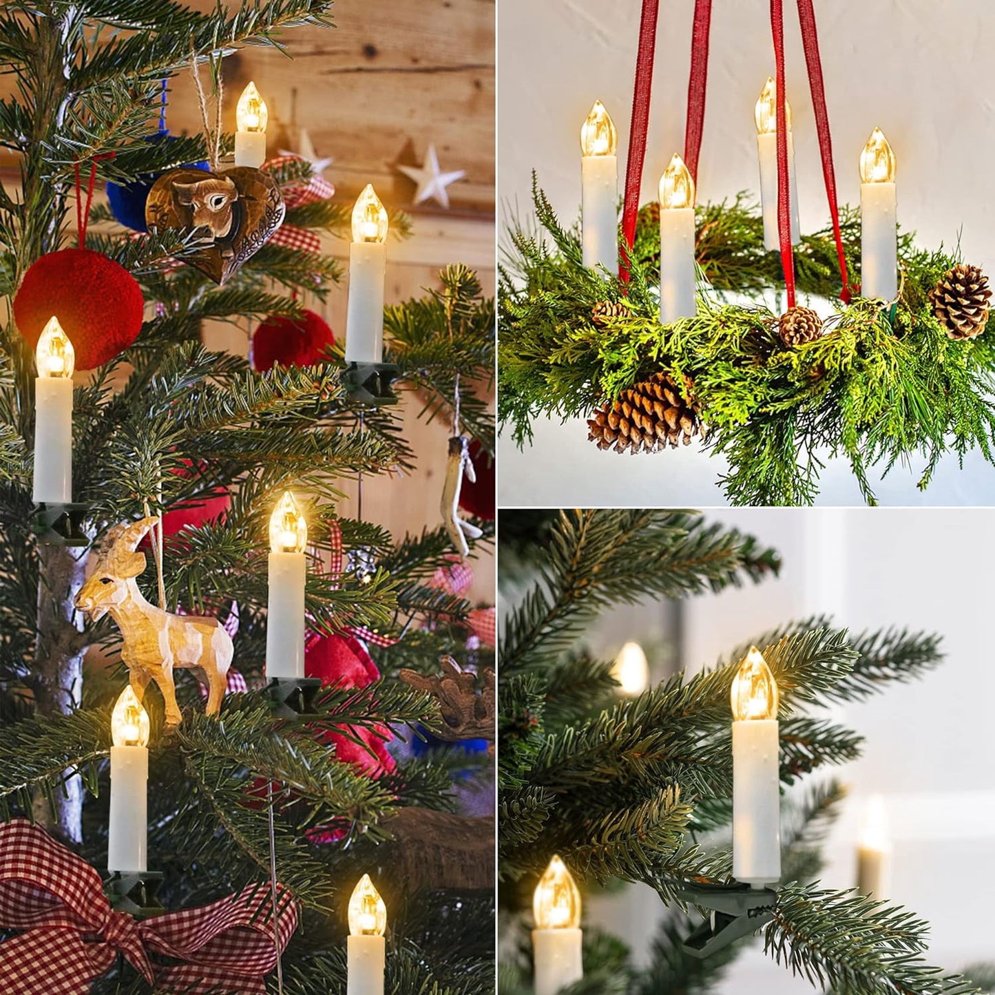 TETOU 10Ft 30LED Flameless Candles Christmas Tree Decor,Clip on Candles USB Plug in String Lights with Remote and Timer for Christmas Tree Party Holiday Garden Decorations