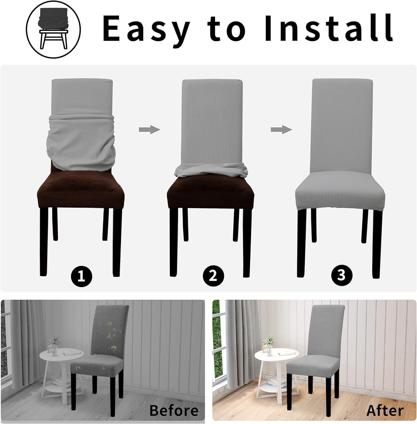 TETOU Waterproof Dining Room Chair Covers Stretch Jacquard Parson Chair Slipcover Chair Protector Restaurant Banquet Supplies