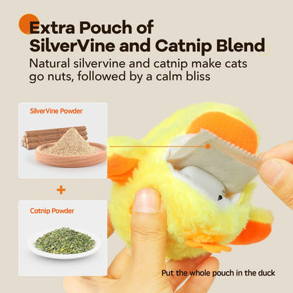 TETOU Interactive Cat Toys Rechargeable Flapping Duck Cat Toys with Catnip Duck Quacking Touch Activated Cat Toy for Indoor Cats Kitten Play Chase Exercise (No Flying)