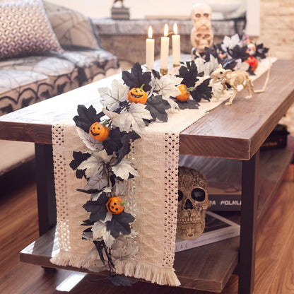 TETOU 2Pcs Fall Halloween Garland, 69" Halloween Pumpkin Maple Leaves Garland for Outdoor Indoor Fall Autumn Halloween Mantle Staircase Porch Party Decoration