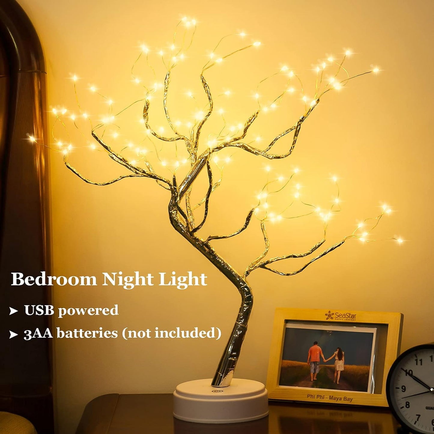 TETOU DIY Artificial Tree Lamp, 20" 108 LED Tabletop Bonsai Tree Light, Battery(not included)/USB Operated Lamps for Living Room Bedroom Christmas Home Gifts House Decor - Warm White Remote Control